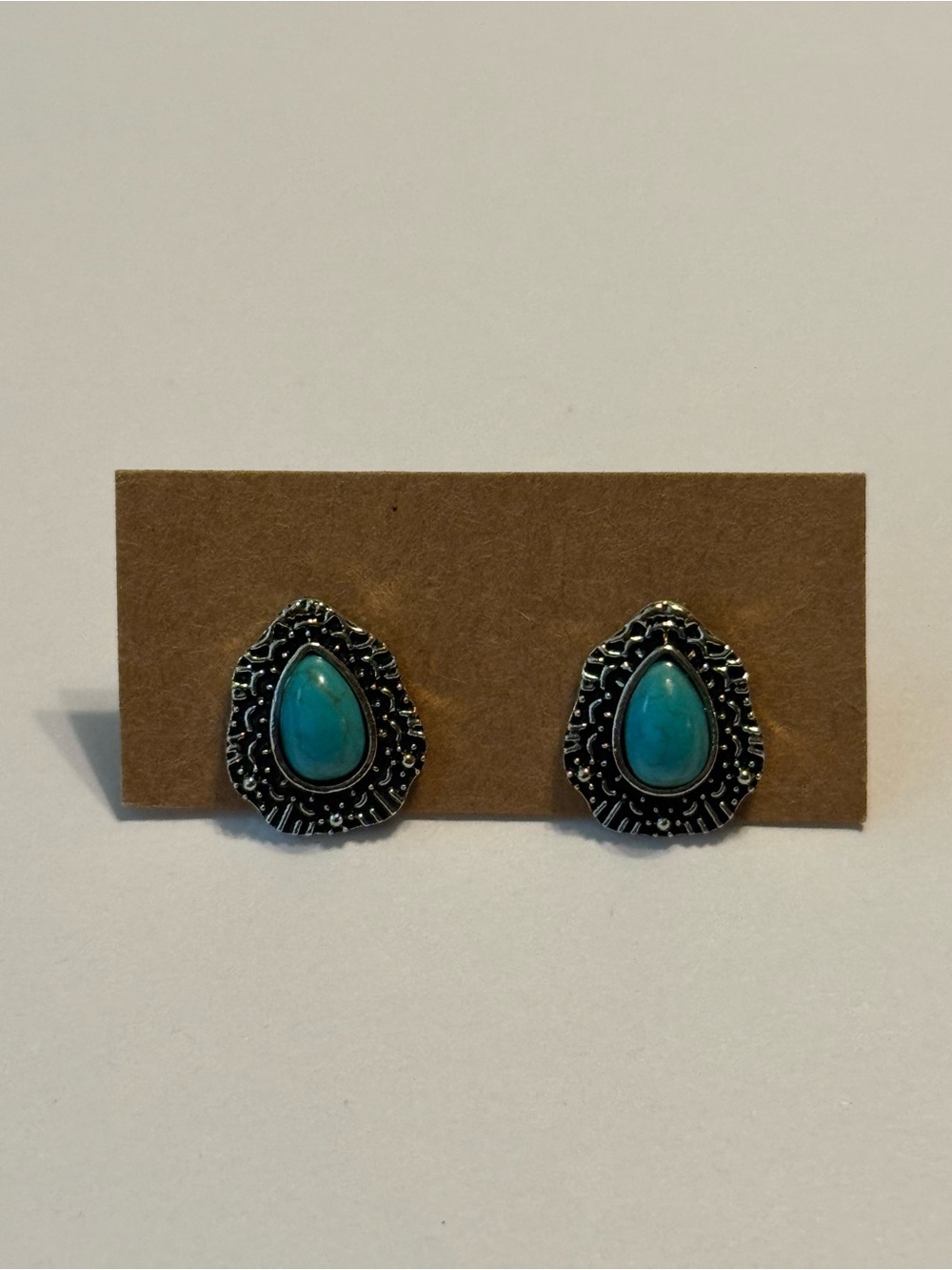 Silver Tone Filigree Boho Turquoise Country Western Stud Earrings